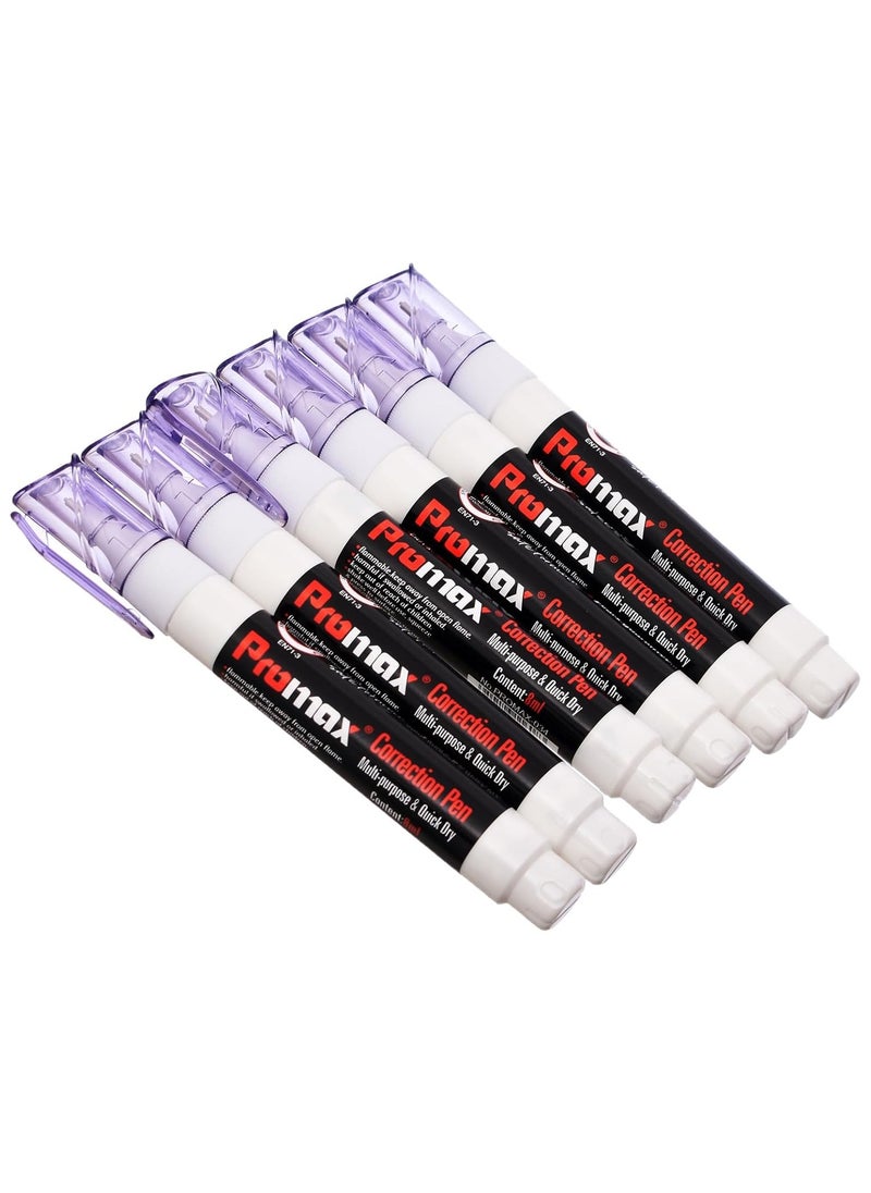 Promax Promax 034 High Quality Correction Pen Quick Dry Metal Tip 8ml Pack of 6 Pieces Suitable For Home, School, Or Educational Centers  - Image 1