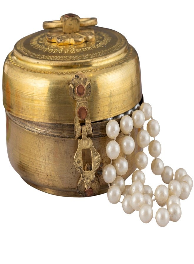 Rhapsodically Made Handcrafted Antique Brass Katordan | Unique Vintage Round Shape Small Storage Box with Handle | Multi-Use Decorative Brass Container for Home, Pooja, Kitchen & Gifting | 9x9x9 cm - Image 4