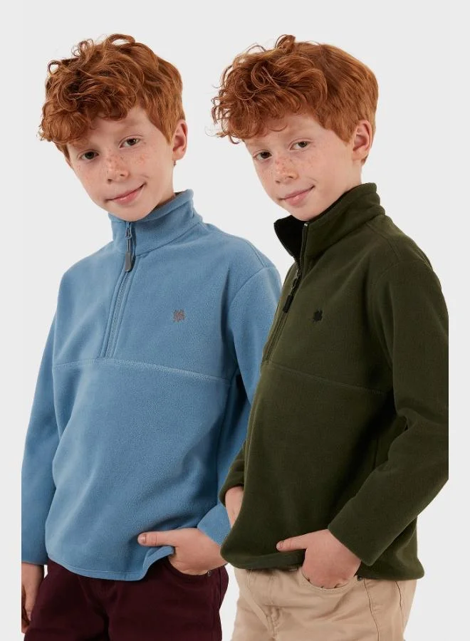 ليلا ليلا سويت شيرت قطعتين بياقة واقف بسحاب وملمس ناعم للأطفال