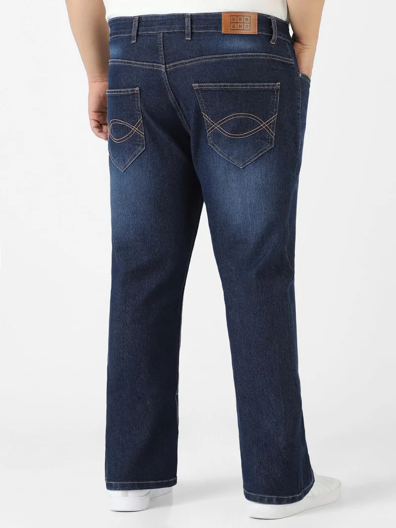 Urbano Fashion  Urbano Plus Men's Blue Regular Fit Washed Denim Bootcut Jeans Stretchable  | Best Price UAE