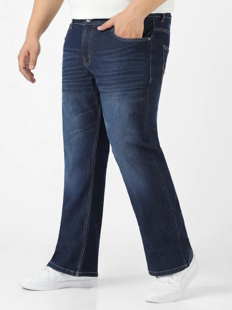 Urbano Fashion  Urbano Plus Men's Blue Regular Fit Washed Denim Bootcut Jeans Stretchable  | Best Price UAE