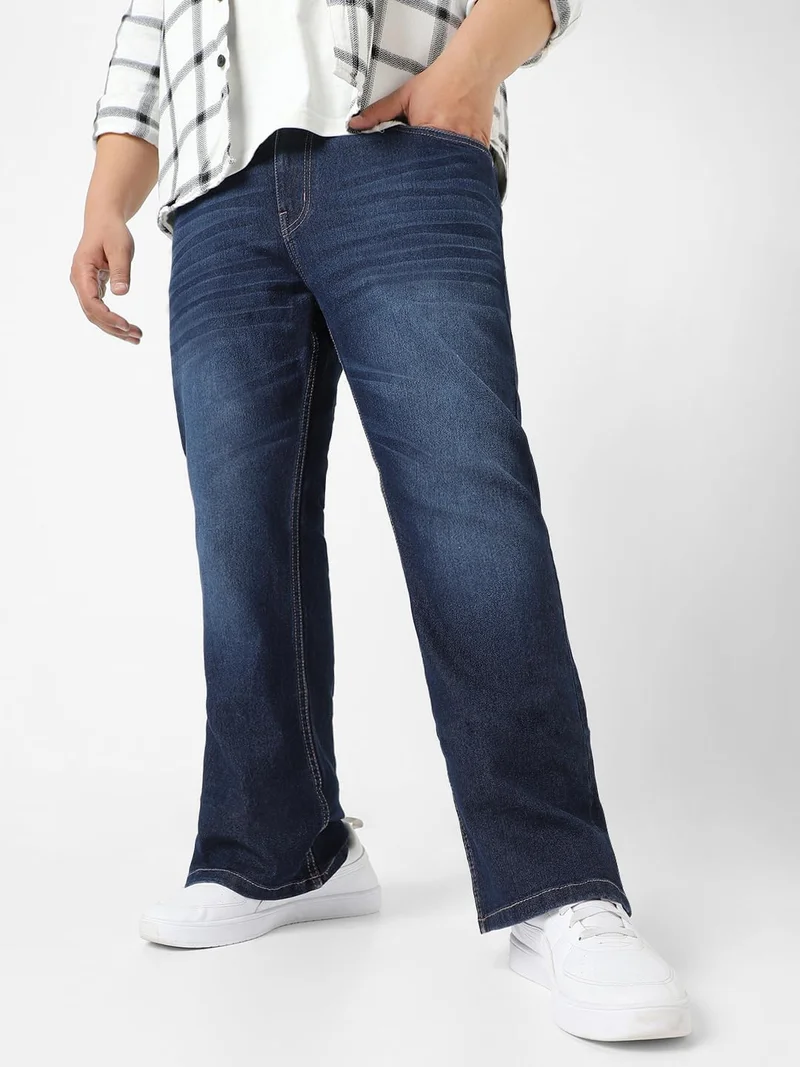 Urbano Plus Men's Blue Regular Fit Washed Denim Bootcut Jeans Stretchable
