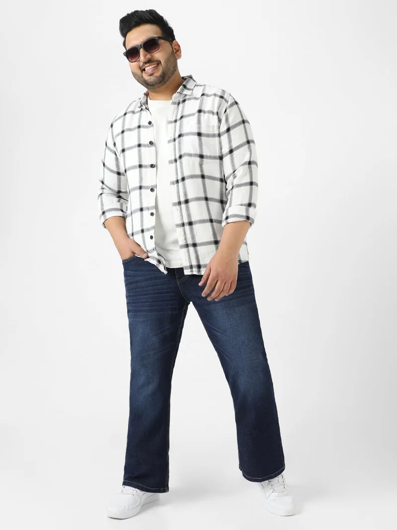 Urbano Fashion  Urbano Plus Men's Blue Regular Fit Washed Denim Bootcut Jeans Stretchable  | Best Price UAE