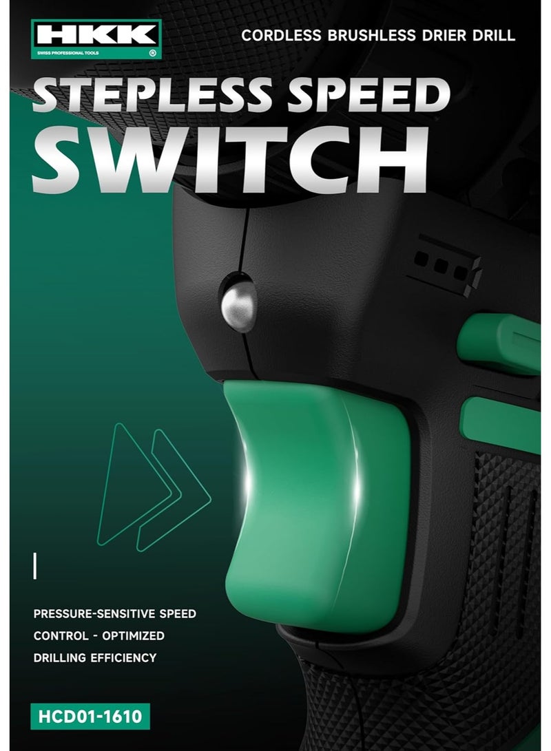 HKK مثقاب لاسلكي 16 فولت - بطارية 2000 مللي أمبير، عزم دوران 50 نيوتن.م، 19+1 إعداد، سرعتين (0-400/1400 دورة في الدقيقة)، أقصى حفر 10 مم - للحفر في الخشب وقيادة البراغي - Image 4