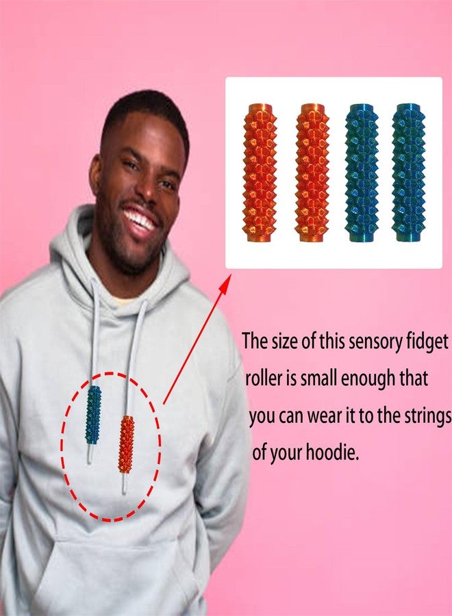 SPANSEE 4 PCS Mini Sensory Fidget Roller, Pocket Mini Fidget Toy for Adults, Portable Stim Tool, Spiky Grippie Stim Toy for Anxiety Relief Positive, Can Attach to Your Shoe String, Hoodie, Necklace - Image 2