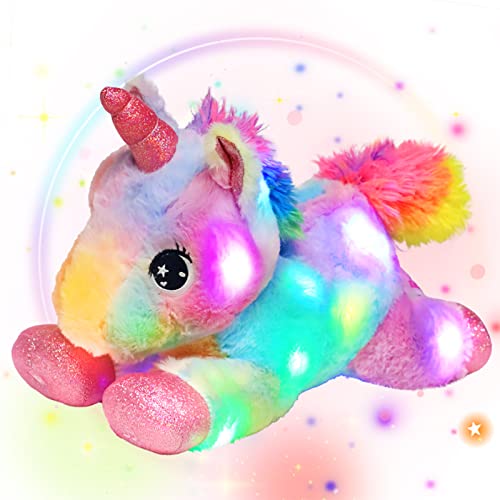 Easfan LED Unicorn Plush Lightup Stuffed Animal with Colorful Night Lights Glow in The Dark Birthday Festival for Kids Toddlers Girls Rainbow10 - Image 1