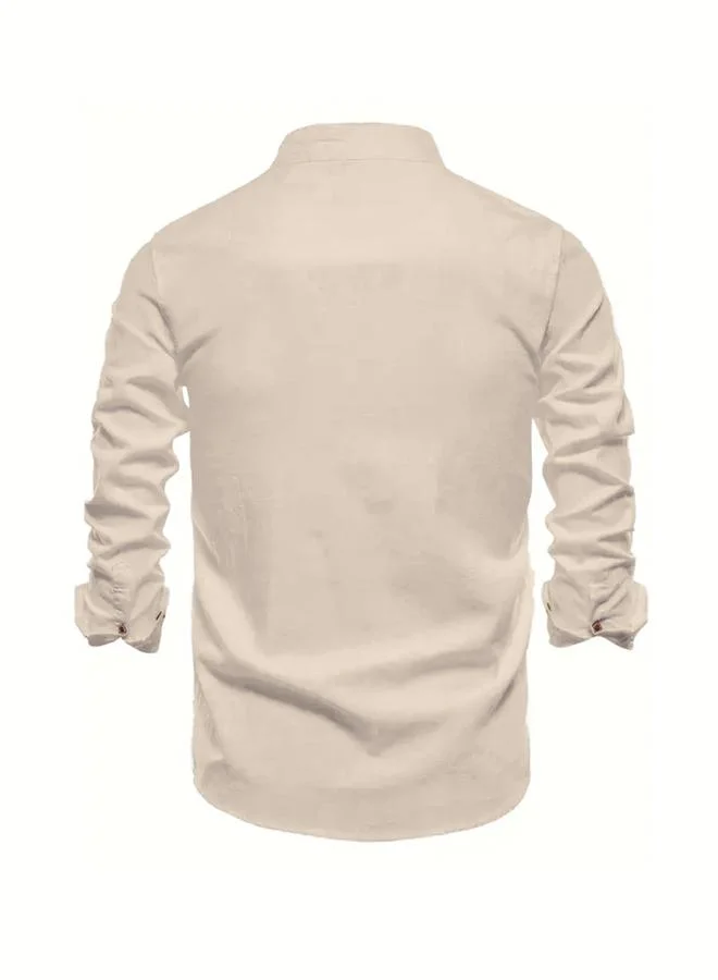 ستايلي Styli Embroidered Mandarin Collar Long Sleeve Shirt