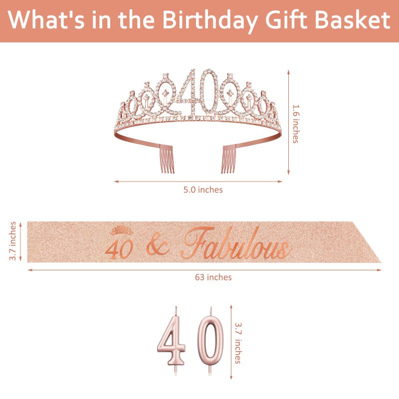 Juesly 40Th Birthday Decoration For Women With Rose Gold Sash  Tiara Numbers Candles  Sincere 40Th Birthday Gifts For Women - Image 3