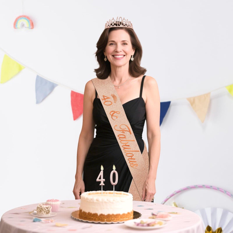 Juesly 40Th Birthday Decoration For Women With Rose Gold Sash  Tiara Numbers Candles  Sincere 40Th Birthday Gifts For Women - Image 2