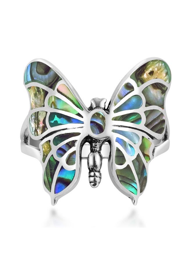 AeraVida Exotic Graceful Butterfly Abalone Shell Inlay .925 Sterling Silver Ring Elegant Wedding Rings For Women Casual Comfort Fit Silver Rings For Women Butterfly Ring Gift For Women (10)  - Image 1