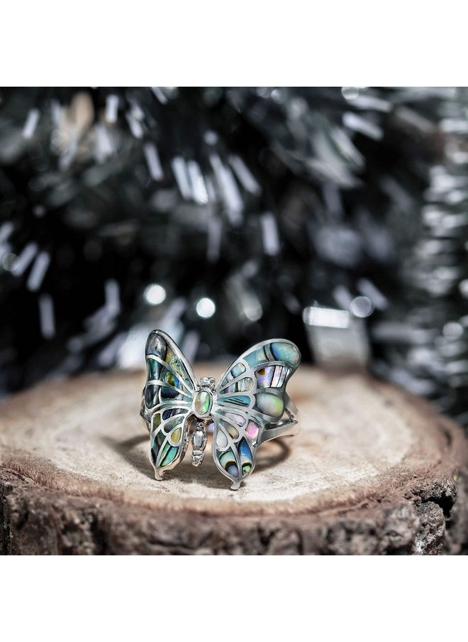 AeraVida Exotic Graceful Butterfly Abalone Shell Inlay .925 Sterling Silver Ring Elegant Wedding Rings For Women Casual Comfort Fit Silver Rings For Women Butterfly Ring Gift For Women (10)  - Image 4