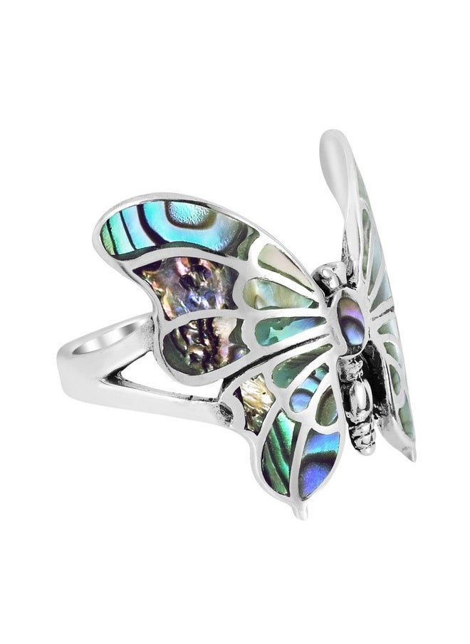 AeraVida Exotic Graceful Butterfly Abalone Shell Inlay .925 Sterling Silver Ring Elegant Wedding Rings For Women Casual Comfort Fit Silver Rings For Women Butterfly Ring Gift For Women (10)  - Image 2