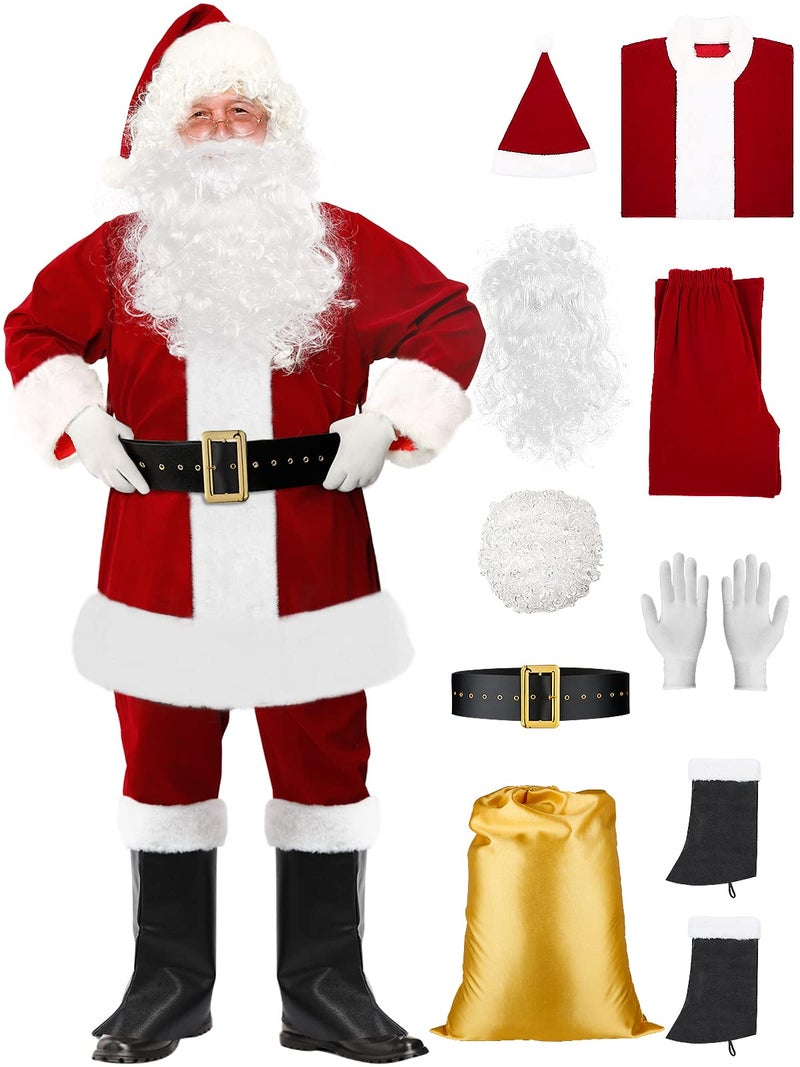 Mojonnie Santa Claus Costume for Men Christmas 9PCS Santa Suit Adults Deluxe Velvet Santa Costume for Men - Image 2