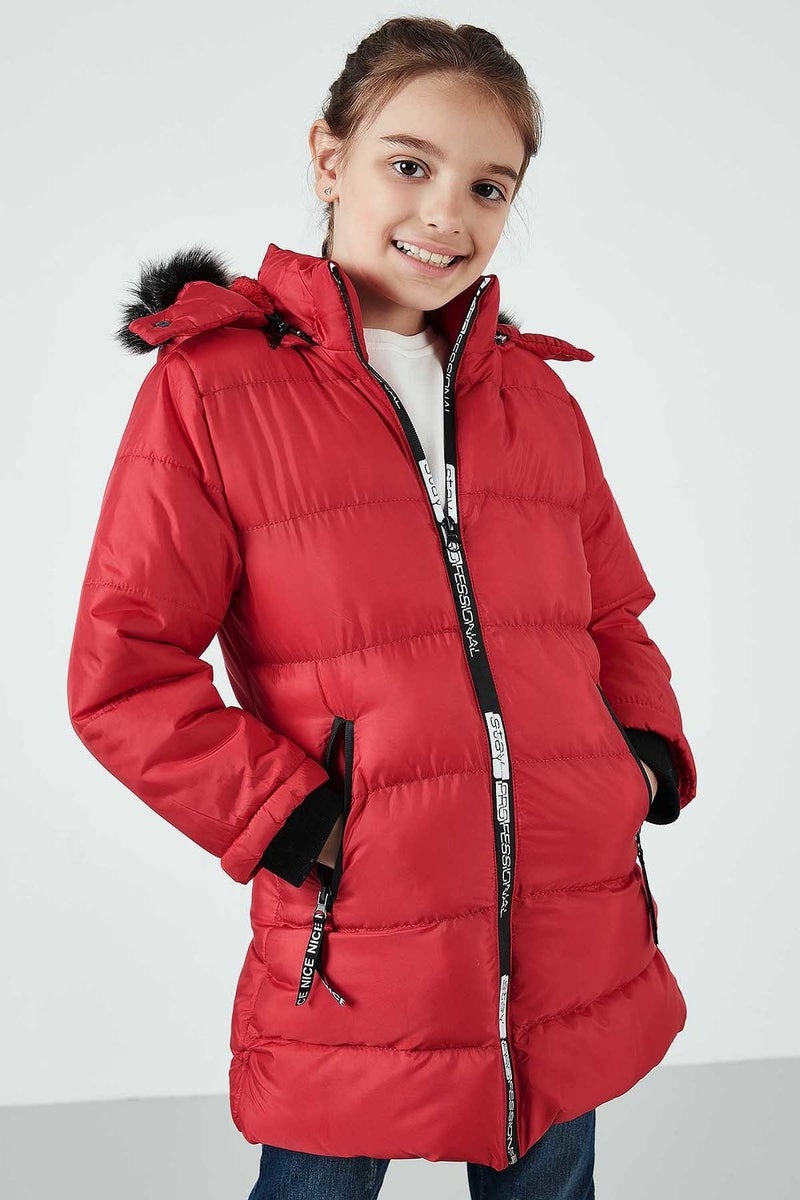 Lela Side Faux Fur Hooded Puffer Coat Girls' COAT 5765020K  - Image 1