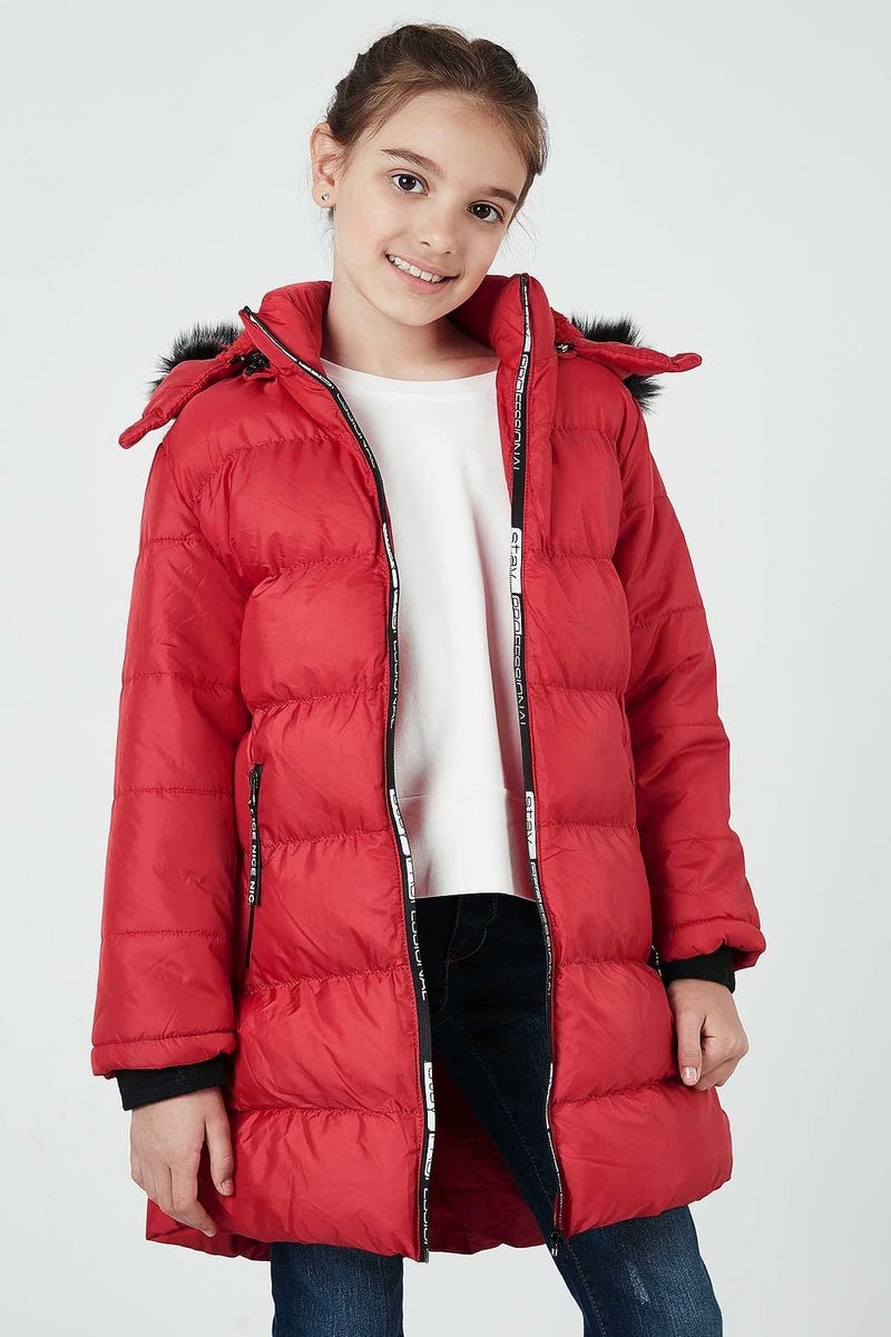 Lela Side Faux Fur Hooded Puffer Coat Girls' COAT 5765020K  - Image 2
