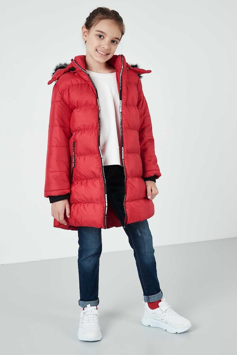 Lela Side Faux Fur Hooded Puffer Coat Girls' COAT 5765020K  - Image 4