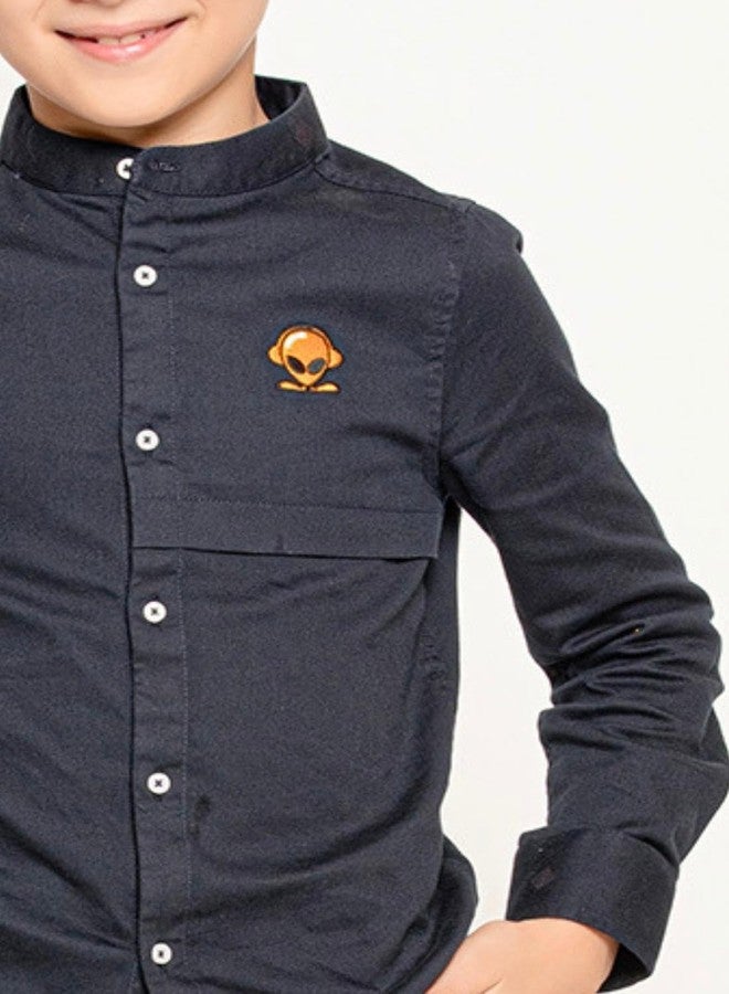 One Friday Kids Boys Navy Blue Mandarin Collared Shirts - Image 3