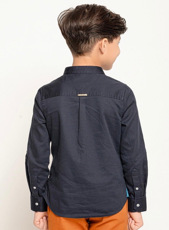 One Friday Kids Boys Navy Blue Mandarin Collared Shirts - Image 2