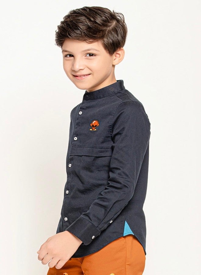 One Friday Kids Boys Navy Blue Mandarin Collared Shirts - Image 4