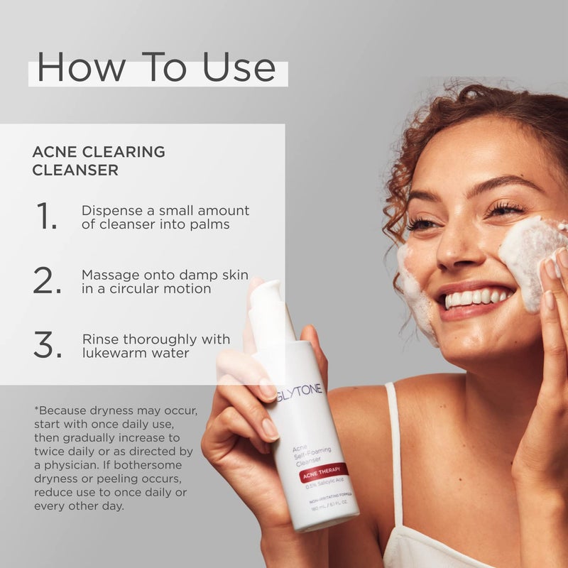 Glytone Acne Clearing Cleanser - Face Wash with 2% Salicylic Acid - Daily Acne Cleanser for Oily Skin & Clogged Pores - Removes Cystic Breakouts, Blackheads, Whiteheads & Blemishes - 6.7 fl oz - Image 4