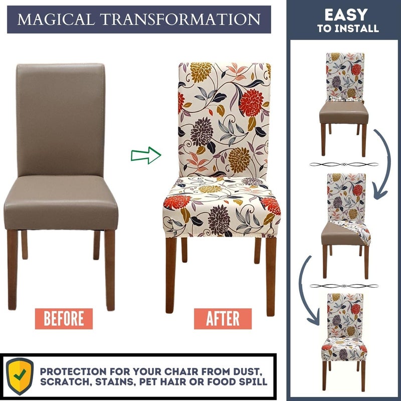SPRINGRICO Chair Covers for Dining Room Set of 4, Stretch Dining Chair Cover, Washable Spandex Kitchen Parsons Chair Slipcovers, Removable Seat Protector for Home or Party (4 Pack, FLORAL4) - Image 4