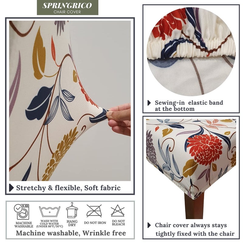 SPRINGRICO Chair Covers for Dining Room Set of 4, Stretch Dining Chair Cover, Washable Spandex Kitchen Parsons Chair Slipcovers, Removable Seat Protector for Home or Party (4 Pack, FLORAL4) - Image 5