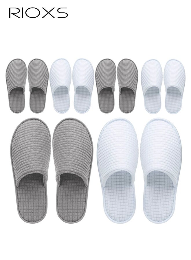 RIOXS Unisex Half Slippers, 6 Pairs Bedroom Slippers Slip Ons, Non Slip Disposable Spa Slippers for Guests, Reusable Washable Indoor Flats, Men's Women's Slippers, Guest Slippers for Hotel/ Wedding Party, House Slippers for Bathroom Bedroom Living-Room, Portable Travel Slides Slippers, Family Closed-toes Slide Slippers, 3 Grey+3 White Slippers - Image 1