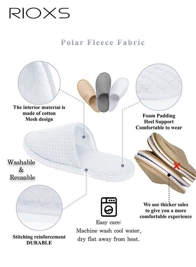 RIOXS Unisex Half Slippers, 6 Pairs Bedroom Slippers Slip Ons, Non Slip Disposable Spa Slippers for Guests, Reusable Washable Indoor Flats, Men's Women's Slippers, Guest Slippers for Hotel/ Wedding Party, House Slippers for Bathroom Bedroom Living-Room, Portable Travel Slides Slippers, Family Closed-toes Slide Slippers, 3 Grey+3 White Slippers - Image 2