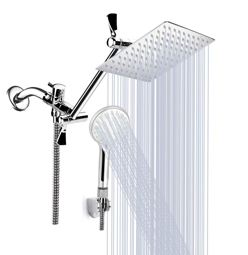Tudoccy Shower Head, 12 Inch High Pressure Rainfall Shower Head/Handheld Shower Combo with 11 Inch Extension Arm, 9 Settings Adjustable Anti-leak Shower Head with Holder/Hose, Height/Angle Adjustable - Image 1