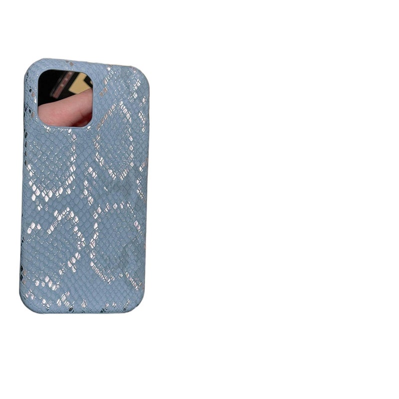 غطاء واقي بملمس جلد لـ iPhone 14 / 14 Plus / 14 Pro / 14 Pro Max مع نقشة ثعبان لامعة وحماية من السقوط مع مقاوم للصدمات مع تصميم نصف مغلف باللون أزرق للسفر للمكتب - Image 3