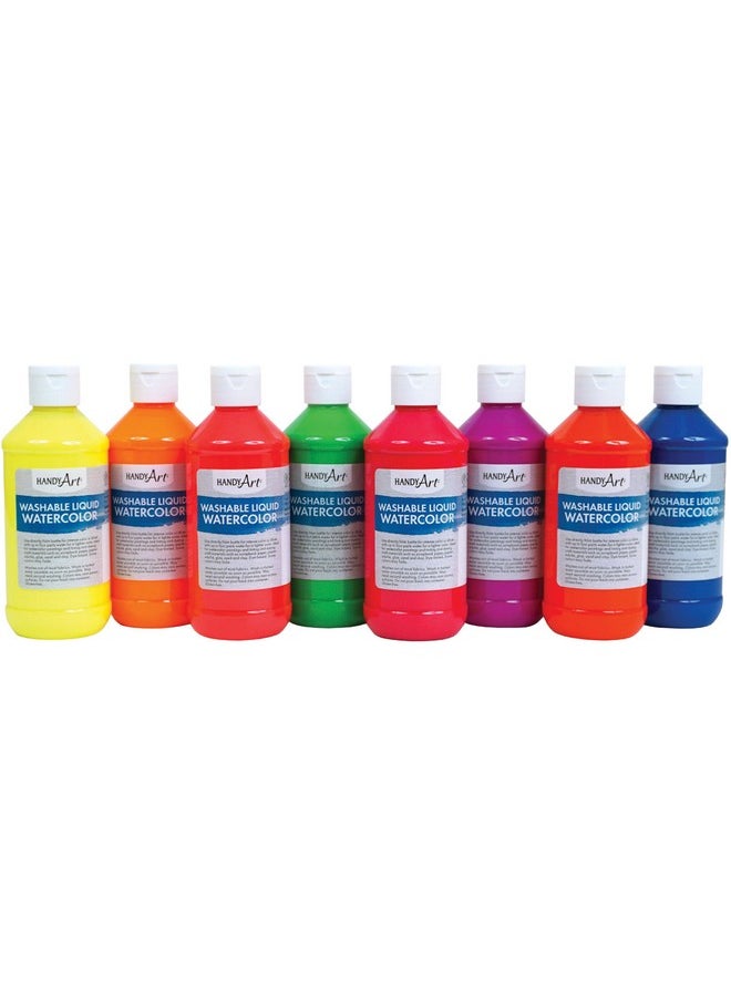 Constructive Playthings Hat-278 Fluorescent Liquid Watercolor Paint Set Of 8 Oz.Bottles, Grade: 1 To 5, Age: 9.4" Height, 6Wide, 4.8" Length, Multicolor, 0.25 Litres 