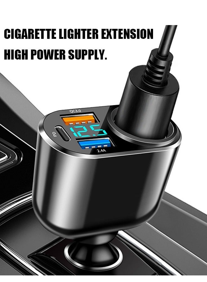 30W 4in1 Car Quick Charger, QC3.0+2.4A Fast Charging Adapter with Voltage Display and Cigarette Lighter, for Multiple Models of Electric Device (Black)  - Image 5