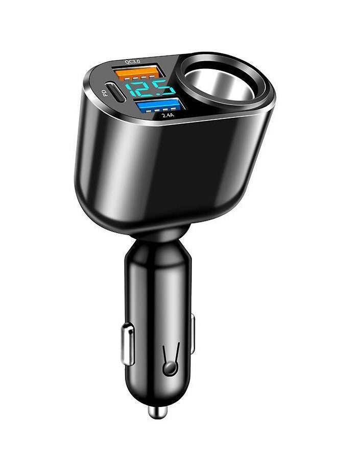 30W 4in1 Car Quick Charger, QC3.0+2.4A Fast Charging Adapter with Voltage Display and Cigarette Lighter, for Multiple Models of Electric Device (Black)  - Image 1
