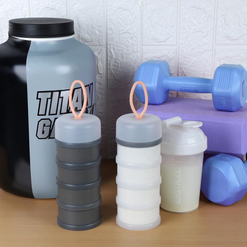Accmor 2 Pcs Protein Powder Container to Go with Funnels Stand, 4 Compartments Stackable Protein Powder Dispenser for Workout, Fitness, Travel - Image 4