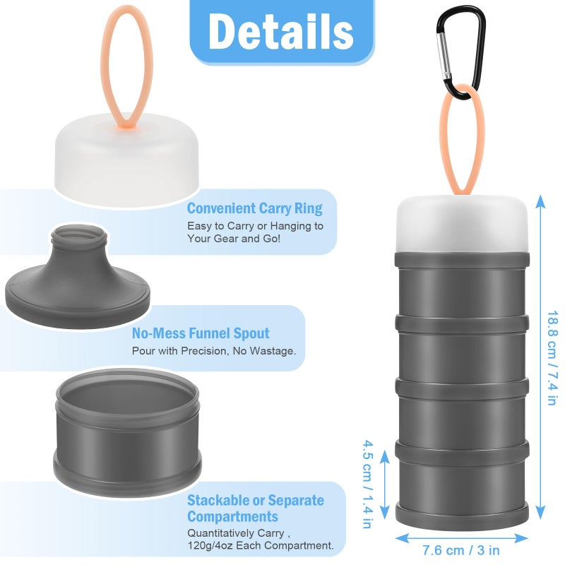 Accmor 2 Pcs Protein Powder Container to Go with Funnels Stand, 4 Compartments Stackable Protein Powder Dispenser for Workout, Fitness, Travel - Image 2