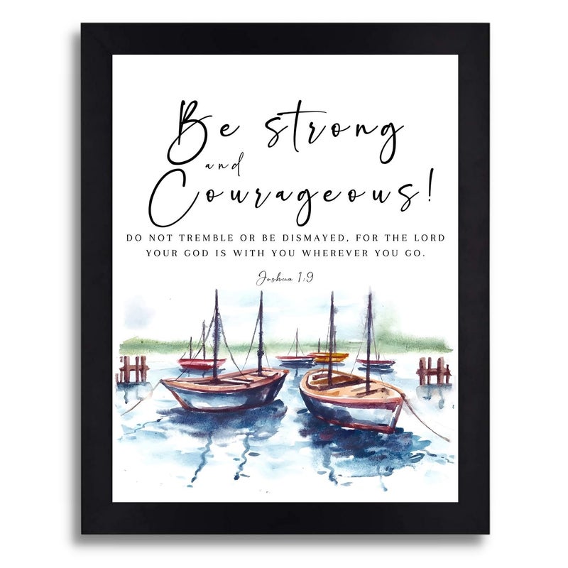 Interio Crafts Joshua 19 Bible Verse Wall Frame Be Strong and Courageous Jesus Wall Frame QuotesBlackSynthetic Wood - Image 1