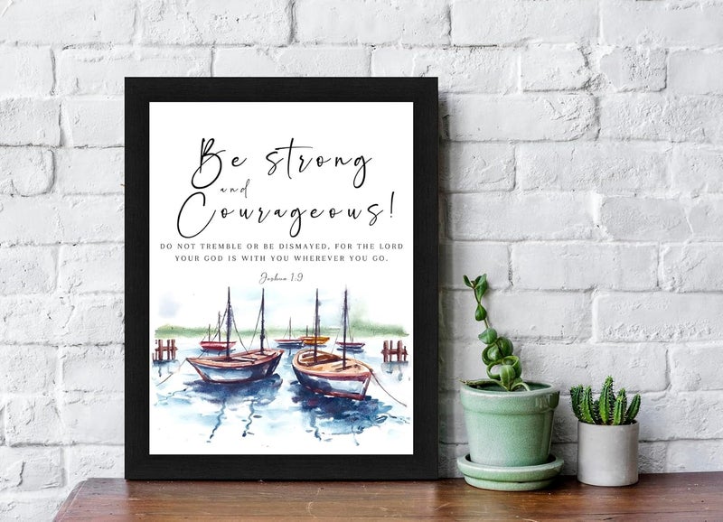 Interio Crafts Joshua 19 Bible Verse Wall Frame Be Strong and Courageous Jesus Wall Frame QuotesBlackSynthetic Wood - Image 2