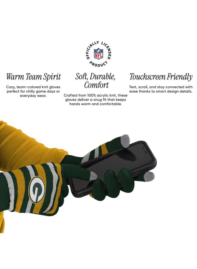 FOCO NFL unisex-adult Nfl Team Logo Adult Stretch Gloves With Big Wordmark Strip Pom Knit Hat Beanie Set - Image 4