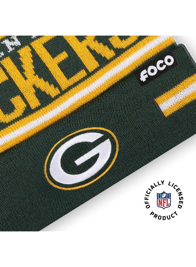 FOCO NFL unisex-adult Nfl Team Logo Adult Stretch Gloves With Big Wordmark Strip Pom Knit Hat Beanie Set - Image 3