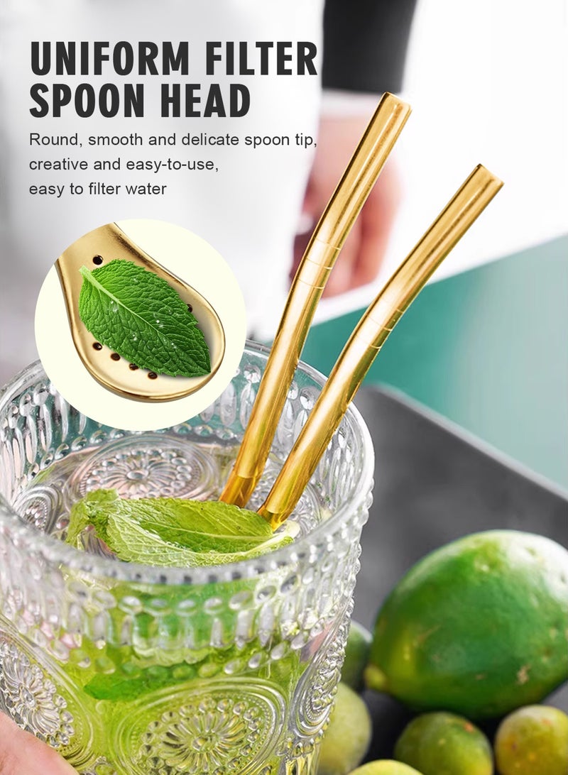 هومار كيت القش مع ملعقة تصفية 4 PCS قابلة لإعادة الاستخدام ستيل قشور الشرب مع 1 PCS فرشاة تنظيف Yerba Mate الشاي Bombilla, Gourd Loose أوراق الشاي, Cocktail - Image 3