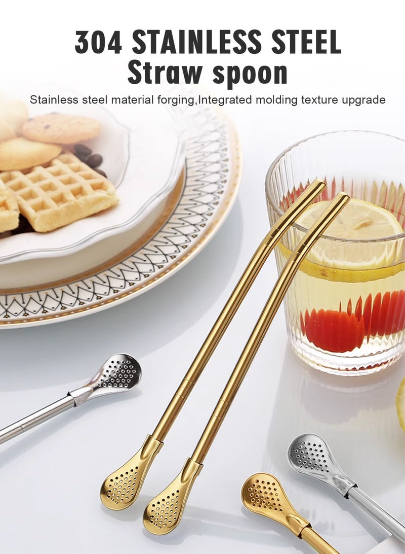 هومار كيت القش مع ملعقة تصفية 4 PCS قابلة لإعادة الاستخدام ستيل قشور الشرب مع 1 PCS فرشاة تنظيف Yerba Mate الشاي Bombilla, Gourd Loose أوراق الشاي, Cocktail - Image 2