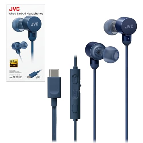 JVC Wired USB-C Earbuds - Noise Isolation - DAC - Hi-Res Audio - Built-in Mic with Mute - Comfortable Silicone Ear Tips - 3 Button Remote – Plug & Play - HAFR29UC - Image 1