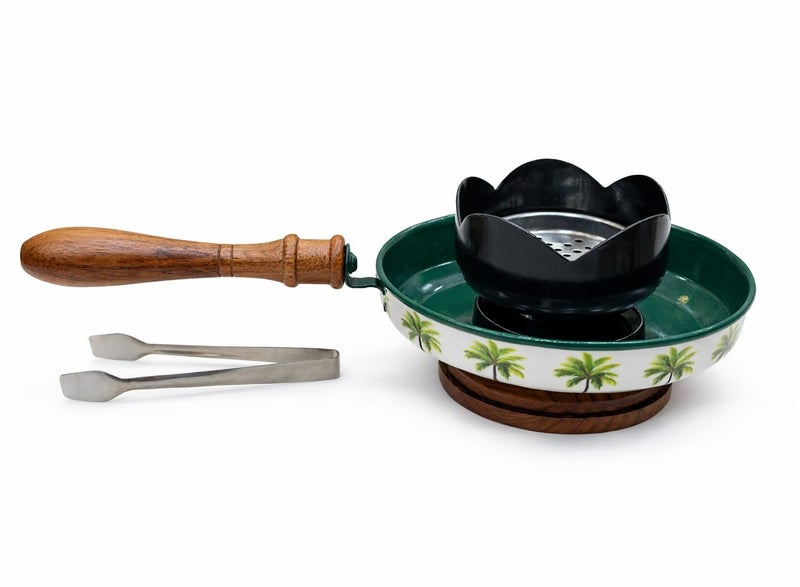 Radin Incense Bakhoor Burner with Wooden Handle & Safety Tong  High Quality Steel - Image 1