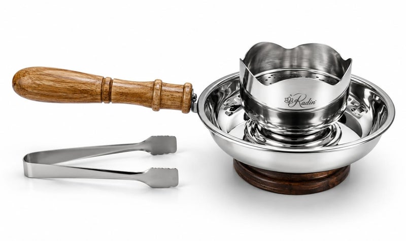 Radin Incense Bakhoor Burner with Wooden Handle & Safety Tong  High Quality Steel - Image 1