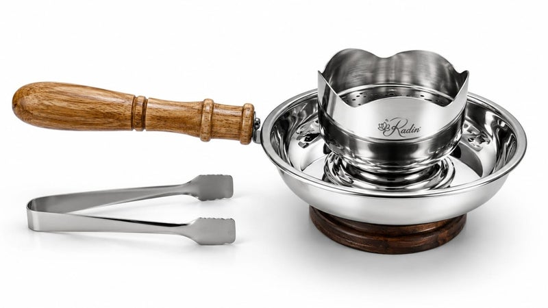 Radin Incense Bakhoor Burner with Wooden Handle & Safety Tong  High Quality Steel - Image 3