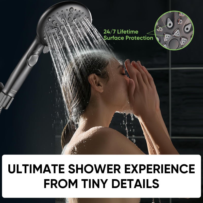 Cobbe High Pressure Shower Head with Built-in Pause Button, 9-Function Detachable Showerhead with Handheld Brass Swivel Bracket & Stainless Steel Hose, Water Saving 1-Click Stop, Black - Image 4