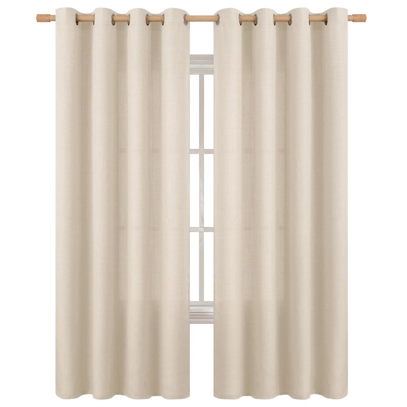 BGment Faux Linen Curtains 90 Inches Long Set of 2 Panels  Living Room Long Curtains Burlap Textured Thick Light Filtering Privacy Grommet Window Treatments  52 x 90 Inch  Light Beige - Image 1