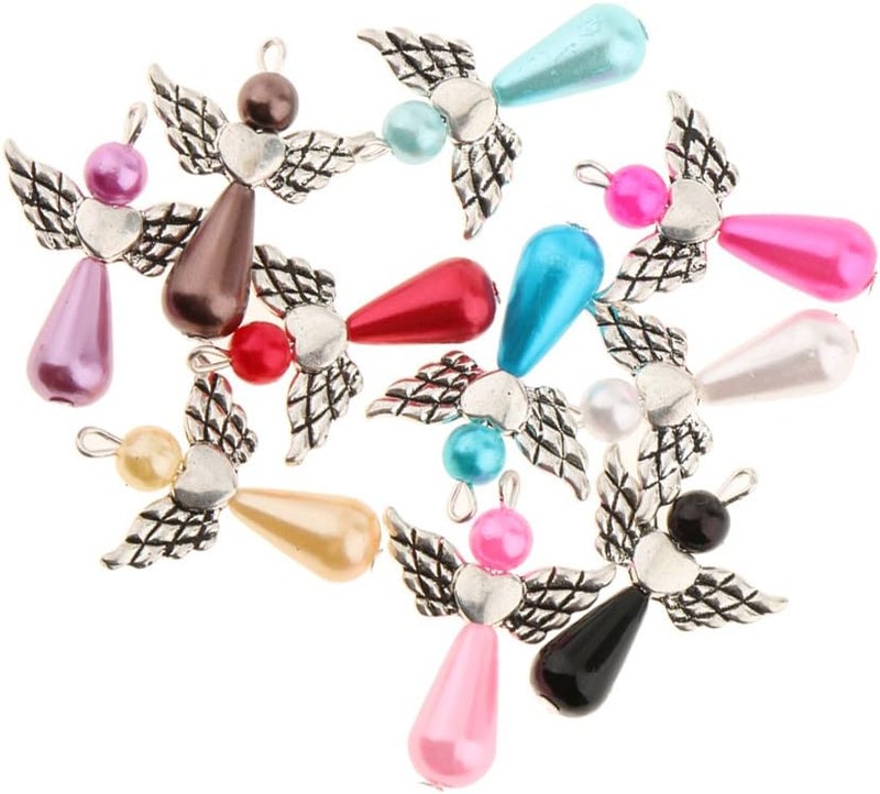 klarako 10 Pieces Guardian Angel Charms Pendants Faceted Water Drop/Heart Beads Alloy Wings fit Necklace Earring Bracelet Craft DIY Findings  Teardrop - Image 4