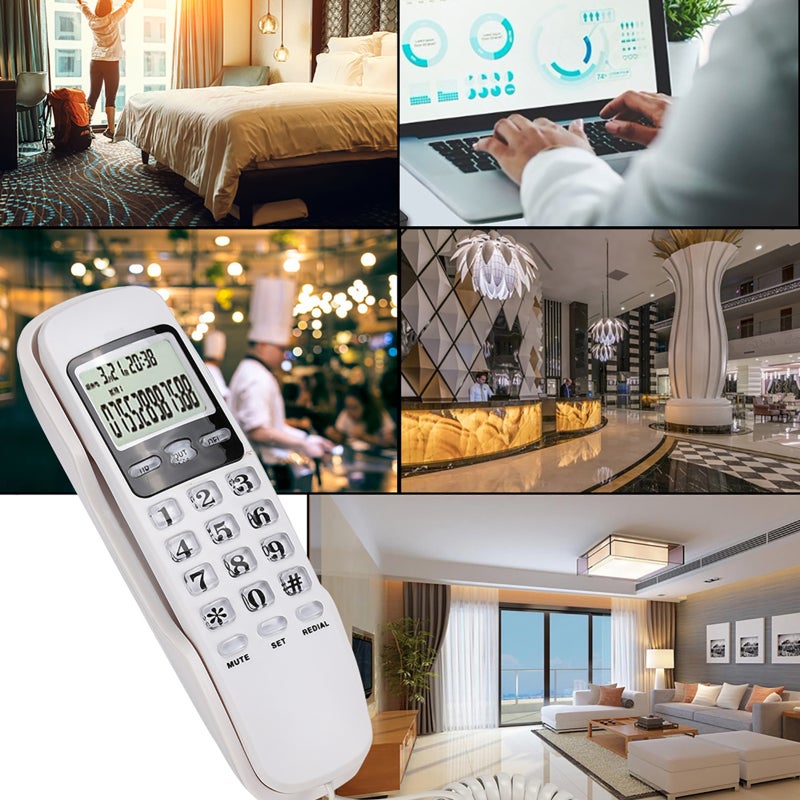Dual Caller ID System Landline: 38 Group Call Memory, LCD Real Time Display - Callback Feature, DTMF FSK Compatible Mini Wall Phone for Home Emergency Use - Image 1