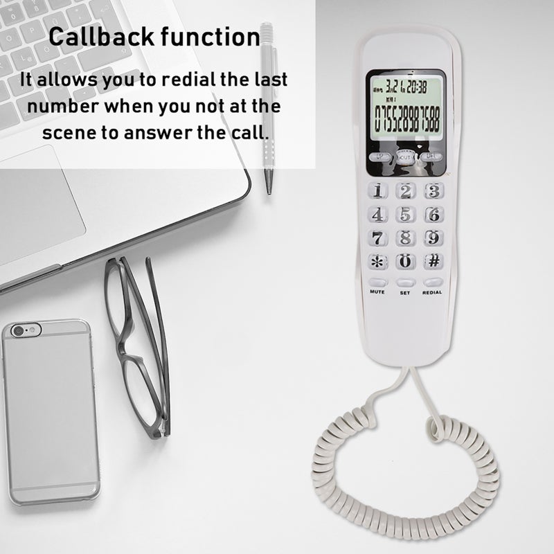 Dual Caller ID System Landline: 38 Group Call Memory, LCD Real Time Display - Callback Feature, DTMF FSK Compatible Mini Wall Phone for Home Emergency Use - Image 5